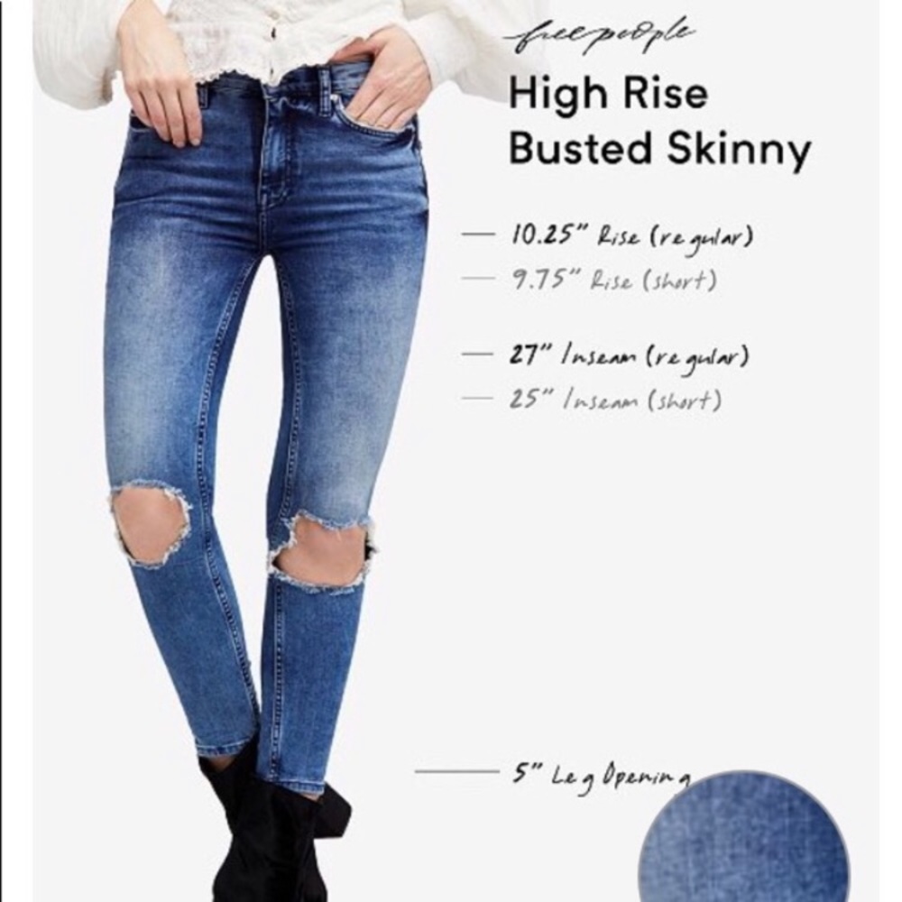 Free People Blue High Rise Busted Skinny Jeans